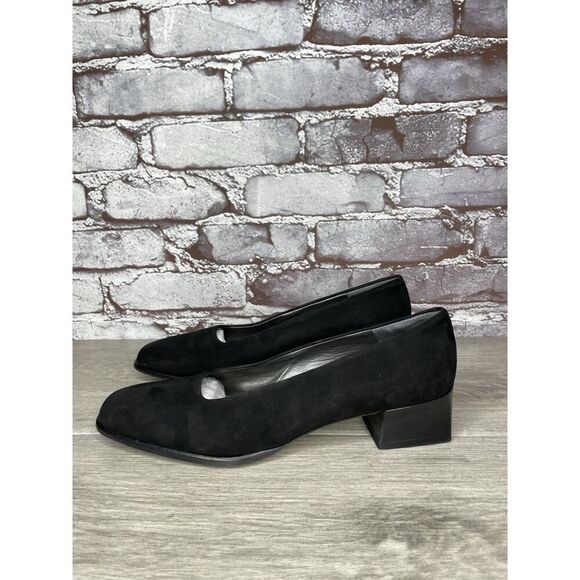VANELi Black Suede Leather Office Career Work Block Heel Shoes Women Sz 8N US/38 - Picture 1 of 16